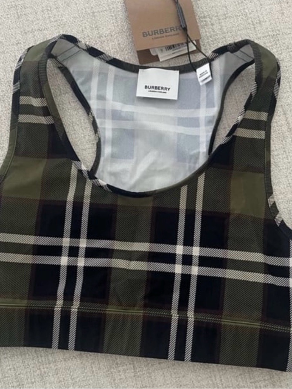 Burberry Olive Plaid Racerback Crop Top